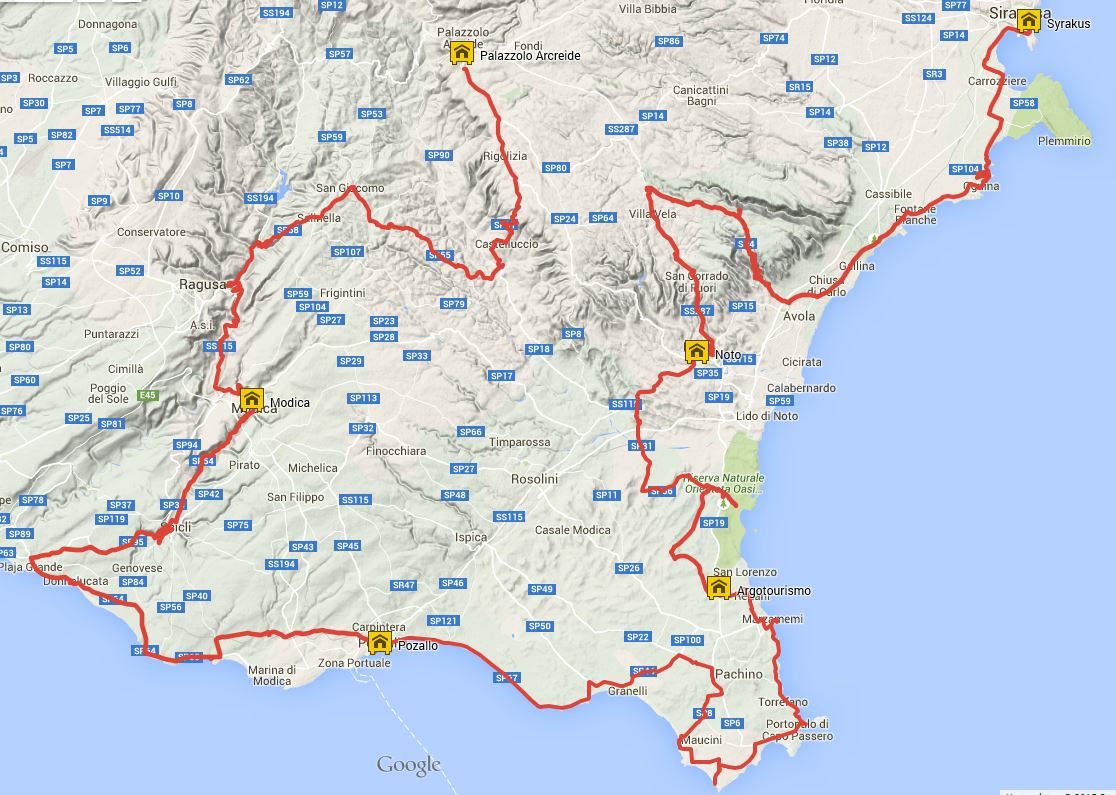 Radtour 2015 Sizilien Karte