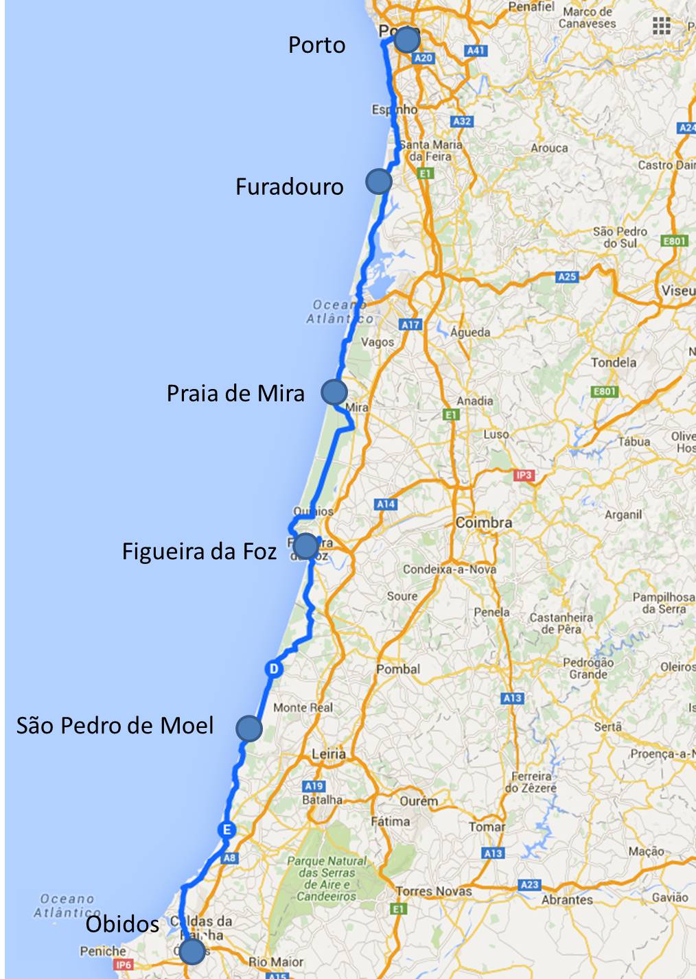Karte Radtour Portugal